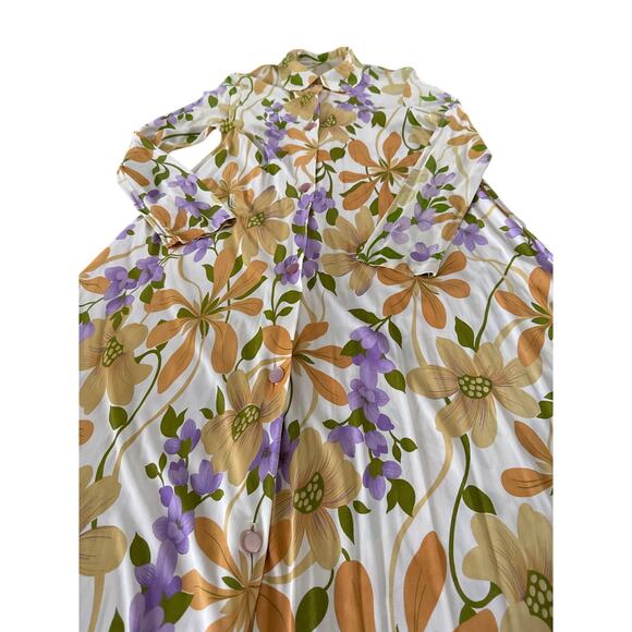 American Vintage unbranded 70's yellow Floral Maxi button down Dress medium - Picture 8 of 16